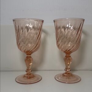 2 Vintage Arcoroc Luminarc Rosaline Pink Swirl Water Wine Glasses Goblets FRANCE